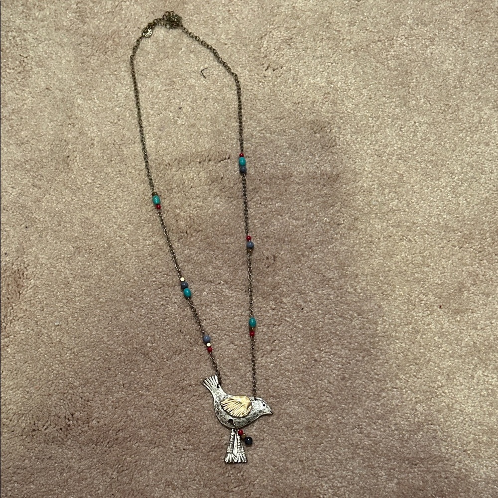 Elegant Bird Pendant Necklace with Multicolor Beads